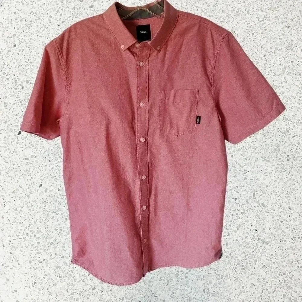 Vans men casual button up shirt pink size small